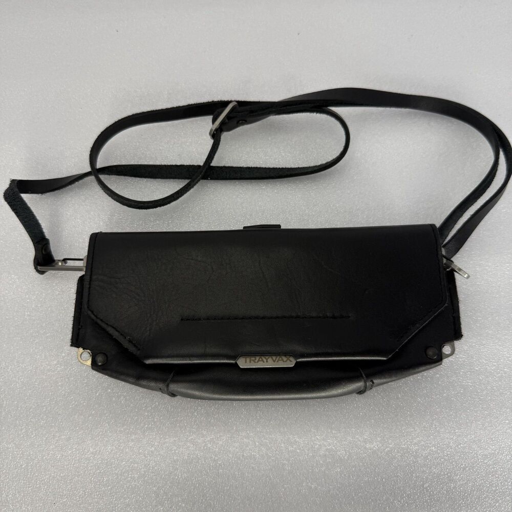 Trayvax Purse Roam Mini Clutch Leather Black Strap Metal Wool Lined Wallet USA